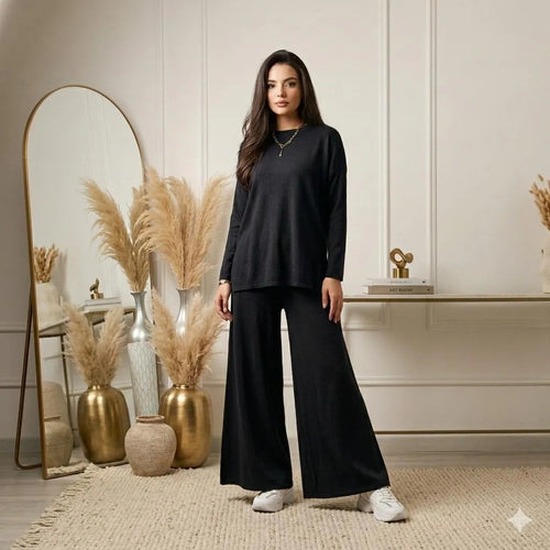 Black wide leg co-ord set front view