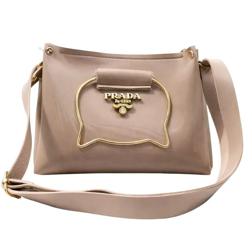 Beige cat handle handbag for women
