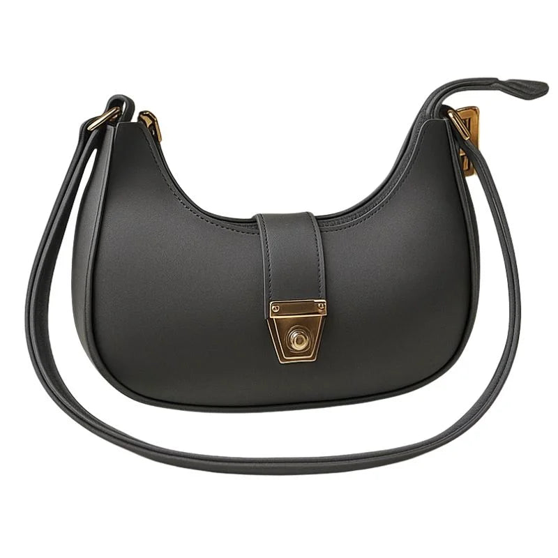 Dark gray crescent faux leather shoulder bag for women